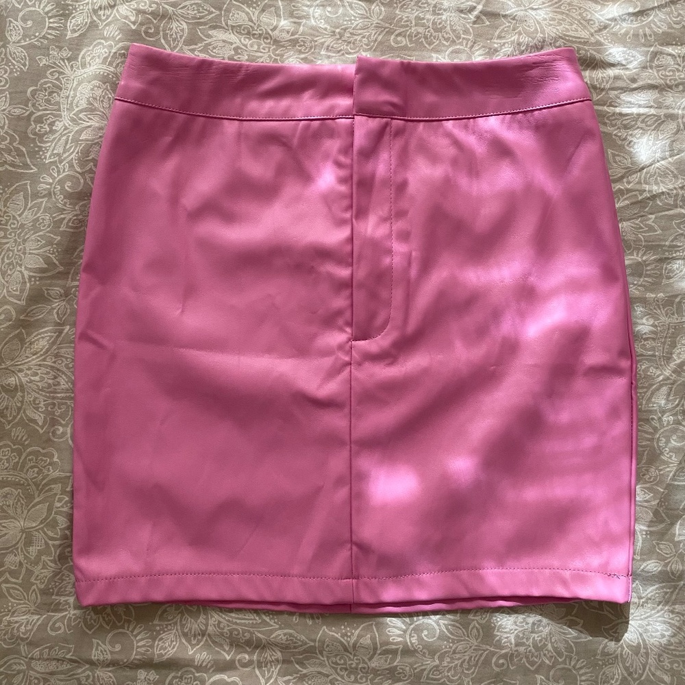 Pink barbie leather skirt